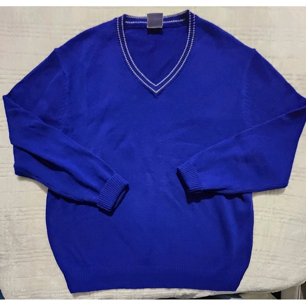 Le Tigre Sweater Blue V neck Pullover Mens Large Wool Blend‎ Warm Preppy